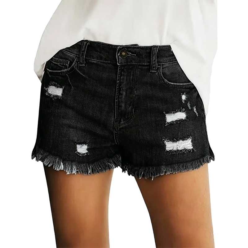 Women's Casual Mid Rise Denim Shorts Stretch Ripped Raw Hem Jean Shorts