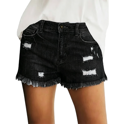 Women's Casual Mid Rise Denim Shorts Stretch Ripped Raw Hem Jean Shorts