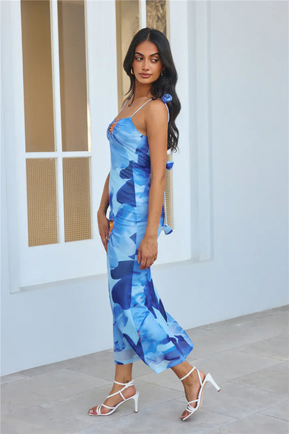 Girl Vibes Mesh Maxi Dress Blue