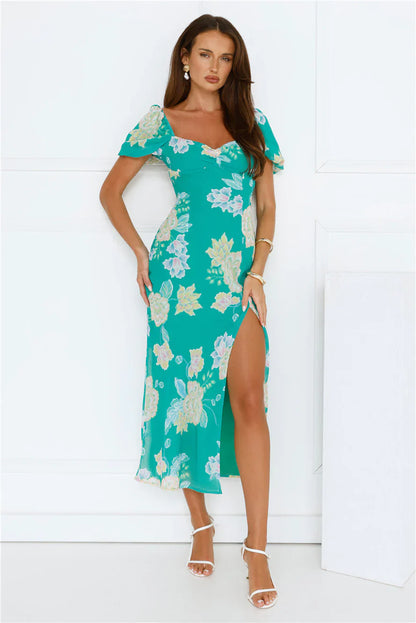 Floral Vines Midi Dress Green