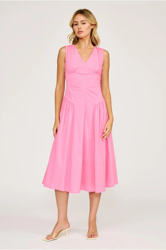 Sandy Hot Pink Sleeveless V-Neck Midi - Hot Pink