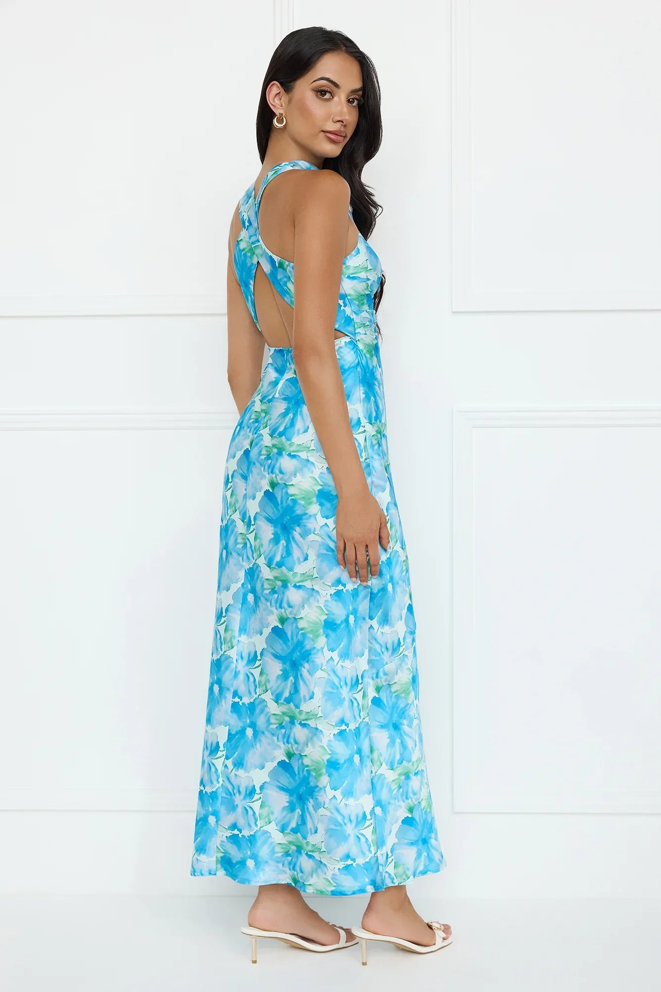 Ocean Spark Satin Maxi Dress Blue