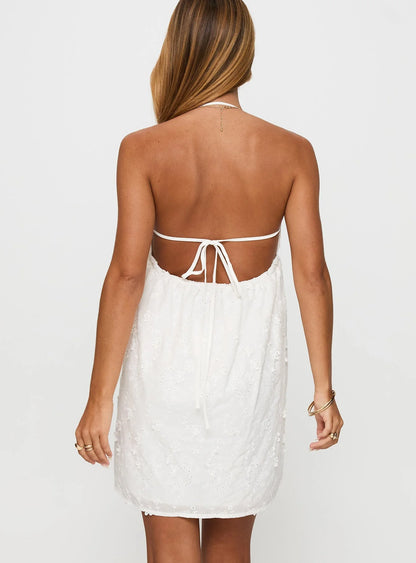 Daisy Chains Broderie Halter Mini Dress White