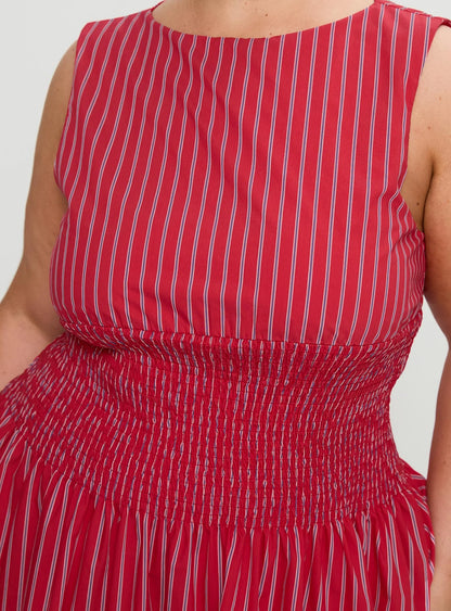 Lilienne Cotton Poplin Maxi Dress Red Stripe Curve