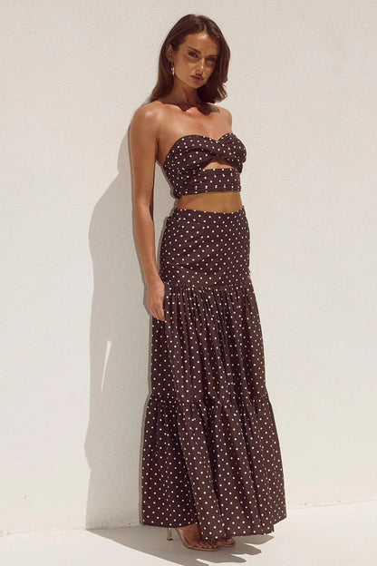 Ayla Maxi Skirt - Choc/Lemon Polka