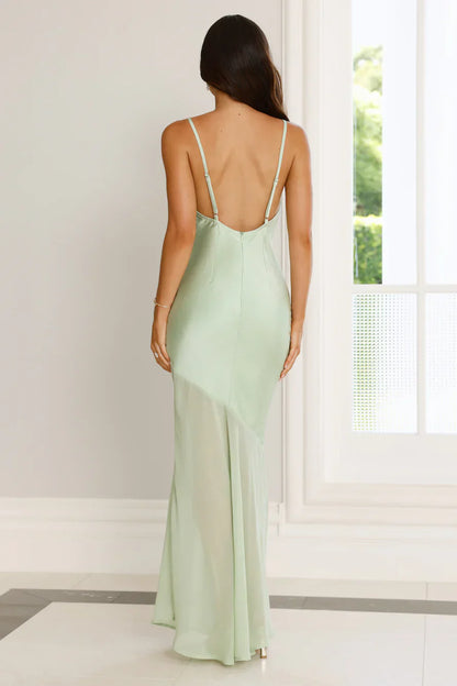 Elegant Simplicity Satin Maxi Dress Sage