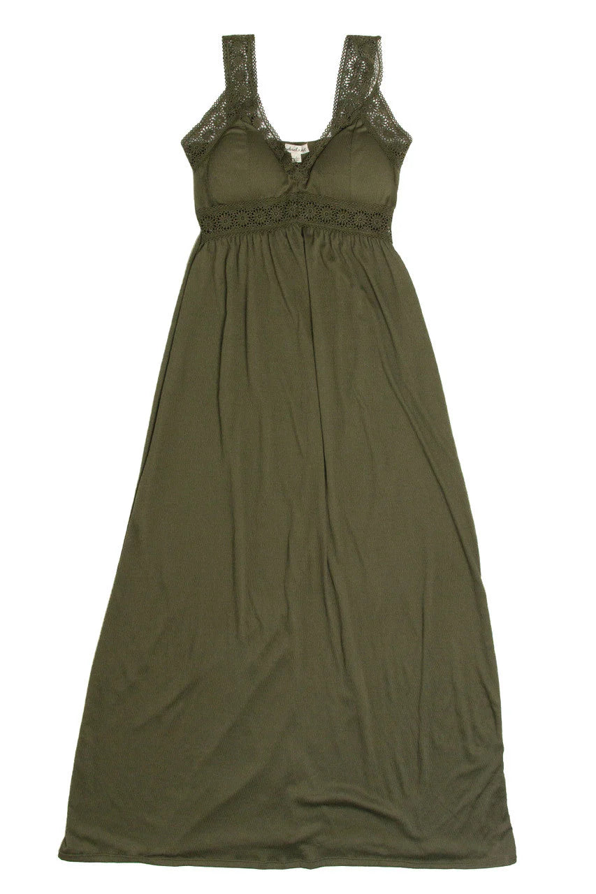 Olive Green Crochet Trim Maxi Dress