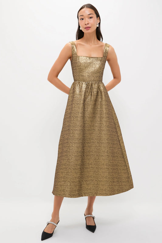 Gold Textured Jacquard Esme Dress