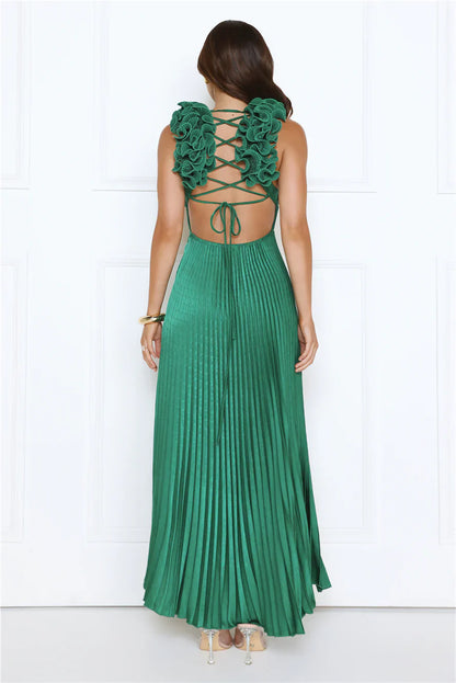 Honeyed Luxe Satin Maxi Dress Green