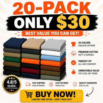 ⭐ Heavyweight Cotton Work T-Shirts 20-Pack Value Bundle