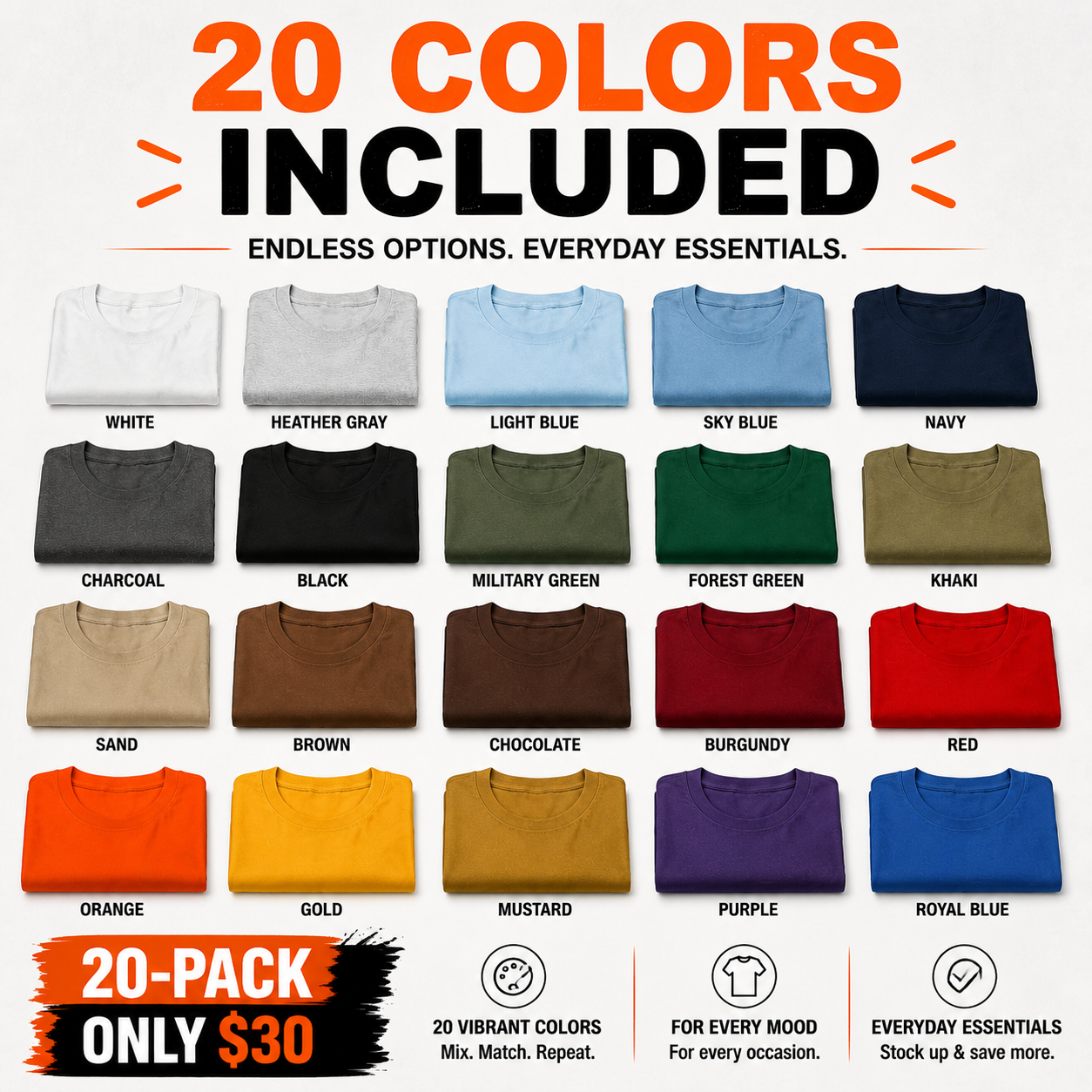 ⭐ Heavyweight Cotton Work T-Shirts 20-Pack Value Bundle
