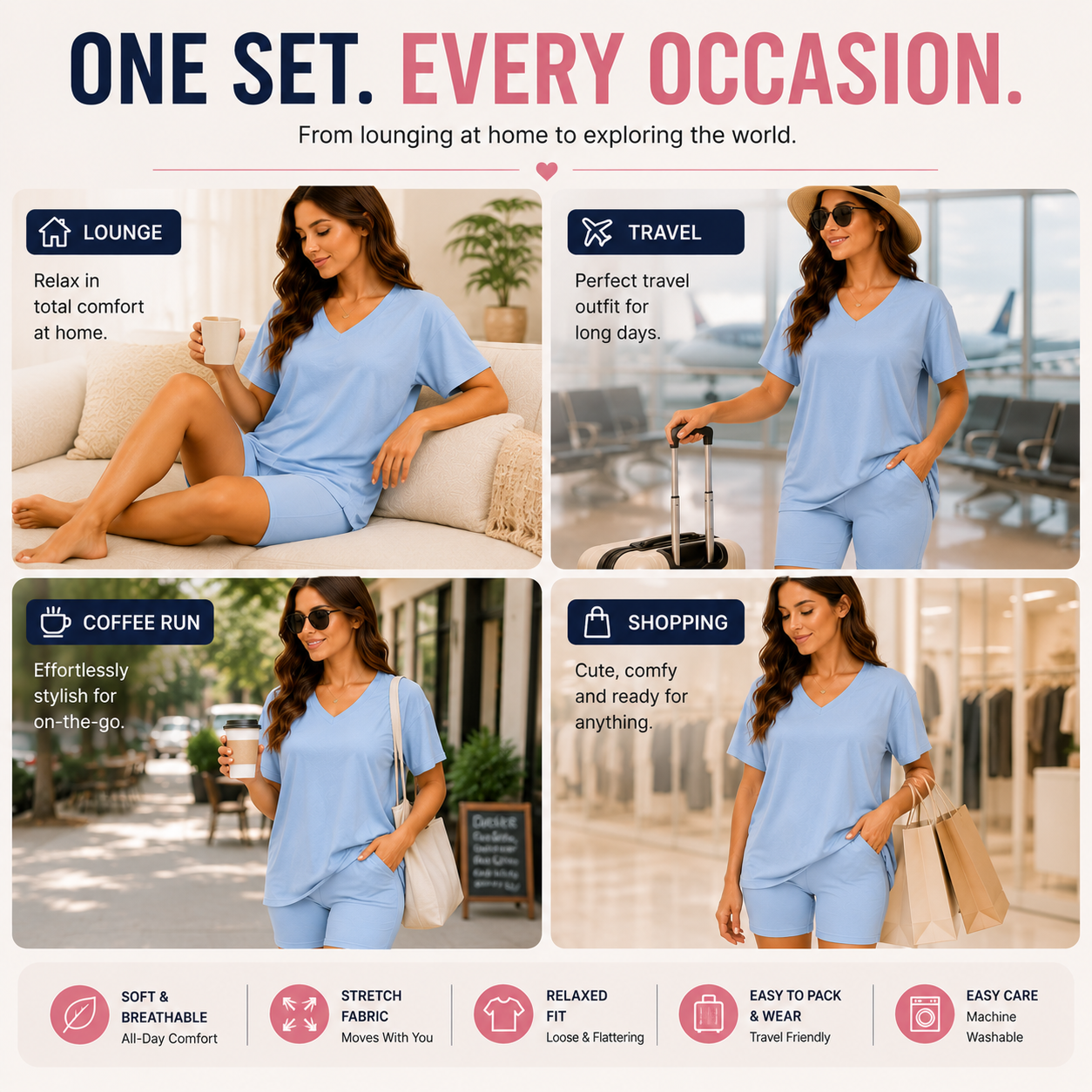 Effortless Summer Lounge Set Oversized Tee + Biker Shorts