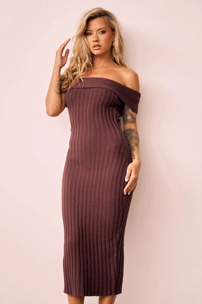 Hannah Knit Midi Dress - Brown