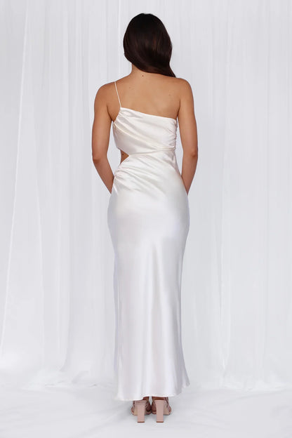 HELLO MOLLY The Opal One Shoulder Satin Maxi Dress Pearl