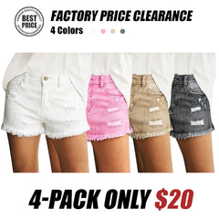 Women's Casual Mid Rise Denim Shorts Stretch Ripped Raw Hem Jean Shorts