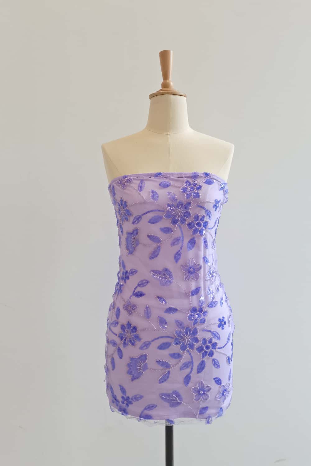 Strapless Sage Beaded Flowers Tight Short Dress
