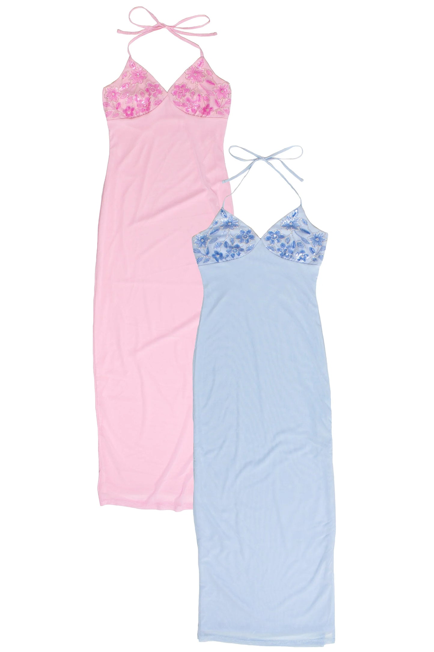 Sequin Beaded Halter Maxi Dress