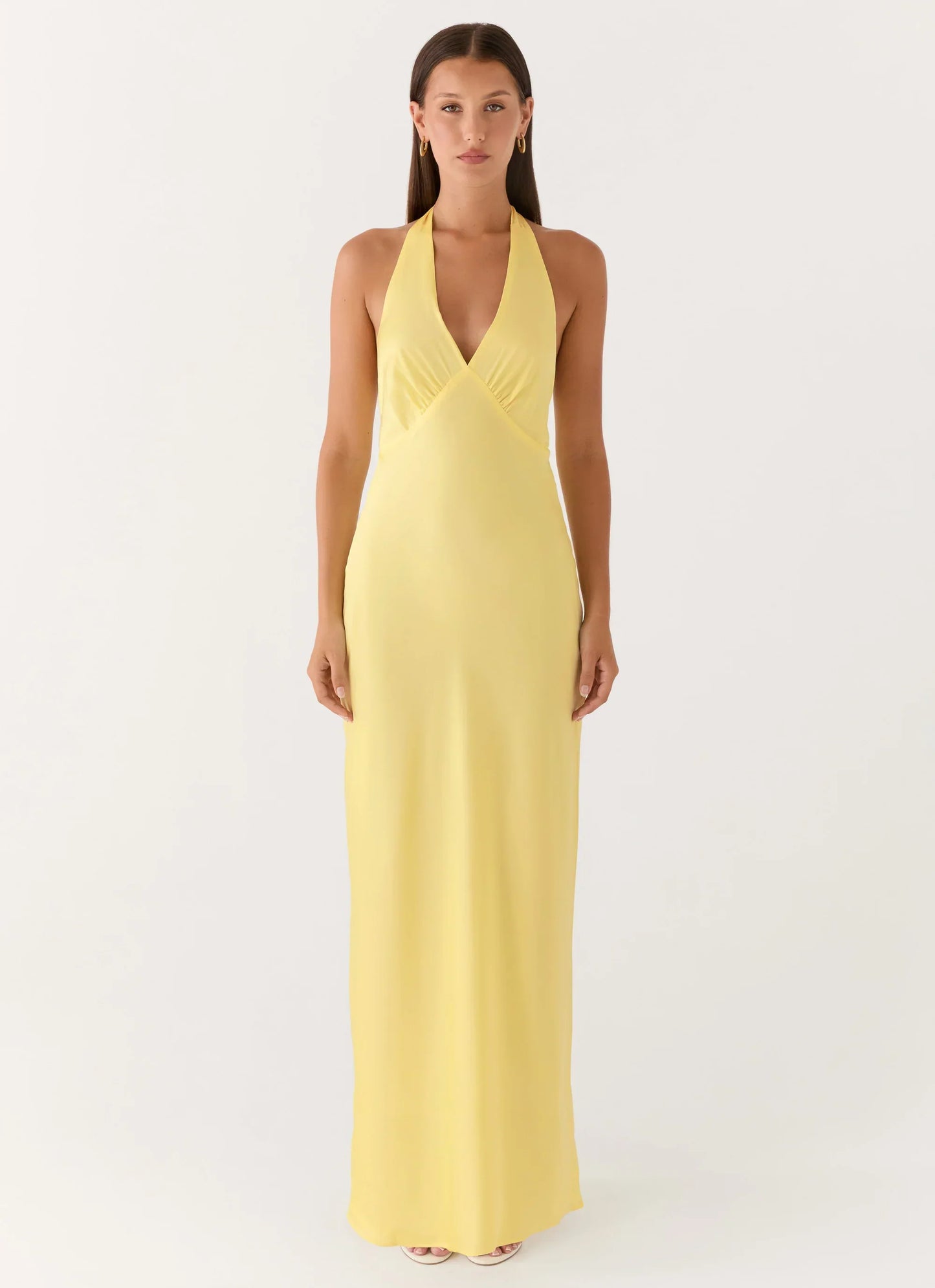Heavy Hearted Satin Maxi Dress - Lemon