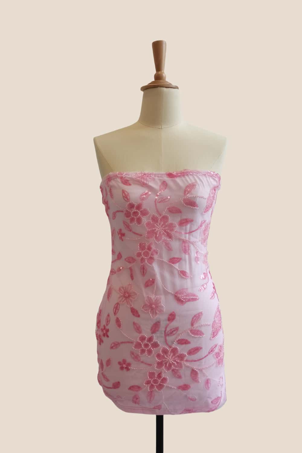 Strapless Sage Beaded Flowers Tight Short Dress