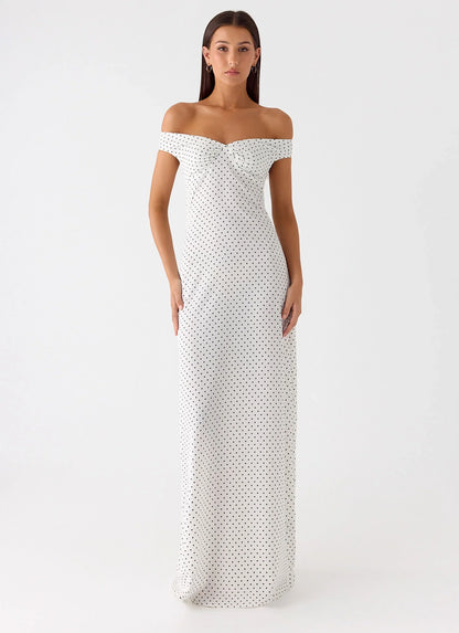 Melany Maxi Dress - White Polkadot