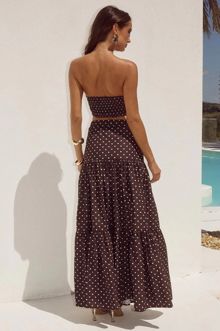 Ayla Maxi Skirt - Choc/Lemon Polka