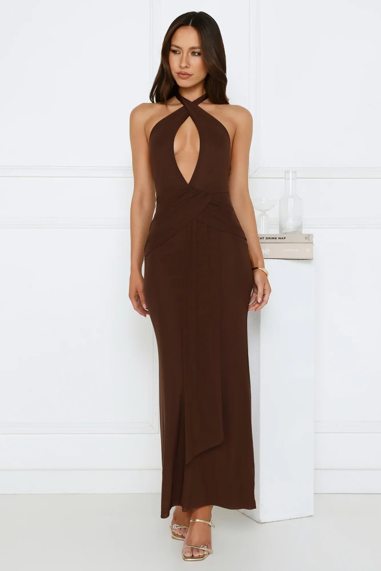 Daily Investment Halter Maxi Dress Brown