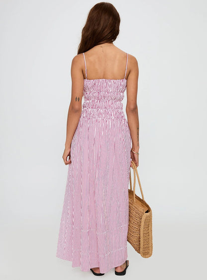 Loralei Shirred Maxi Dress Red Stripe