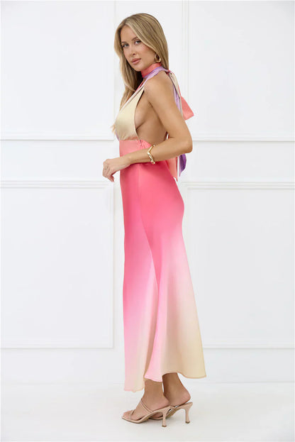 Dreams in Colour Satin Maxi Dress Multi