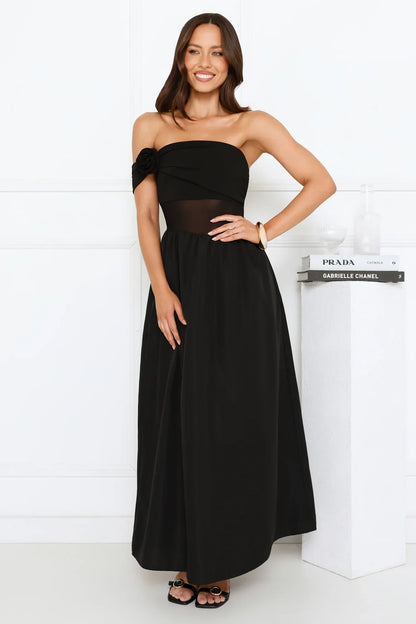 Luxe Whimsy Off Shoulder Maxi Dress Black