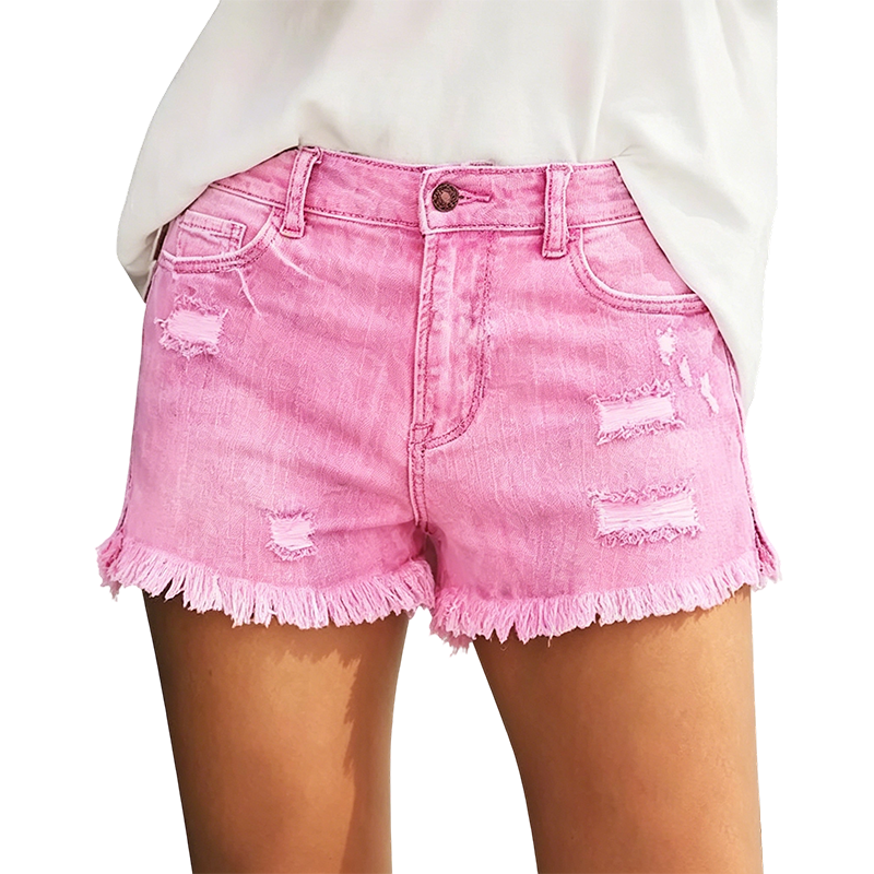 Women's Casual Mid Rise Denim Shorts Stretch Ripped Raw Hem Jean Shorts