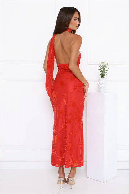Bloomlight Halter Maxi Dress Red