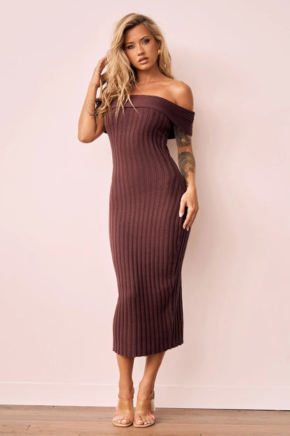 Hannah Knit Midi Dress - Brown