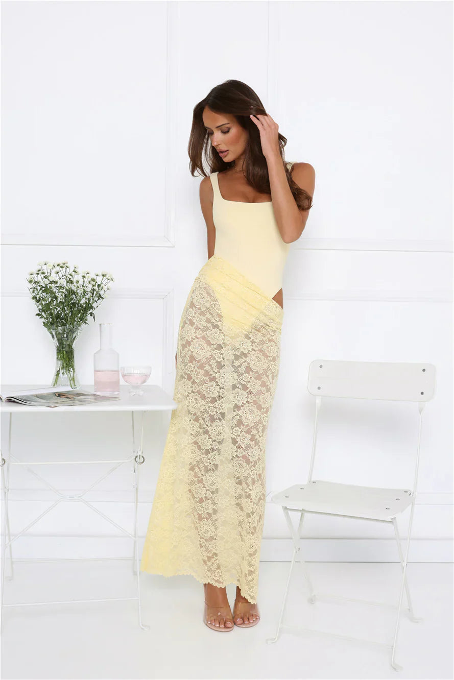 Effortlessly Lace Maxi Dress Yellow