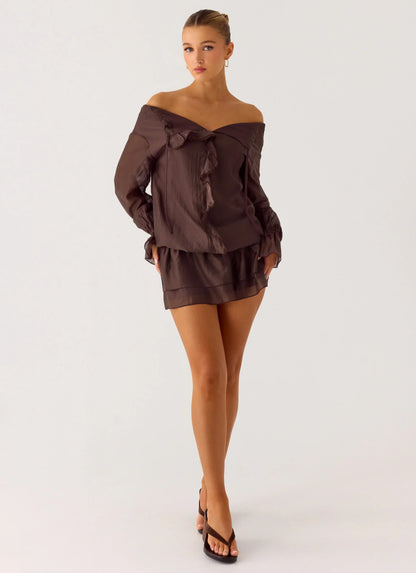 Elris Drop Waist Mini Dress - Cool Chocolate