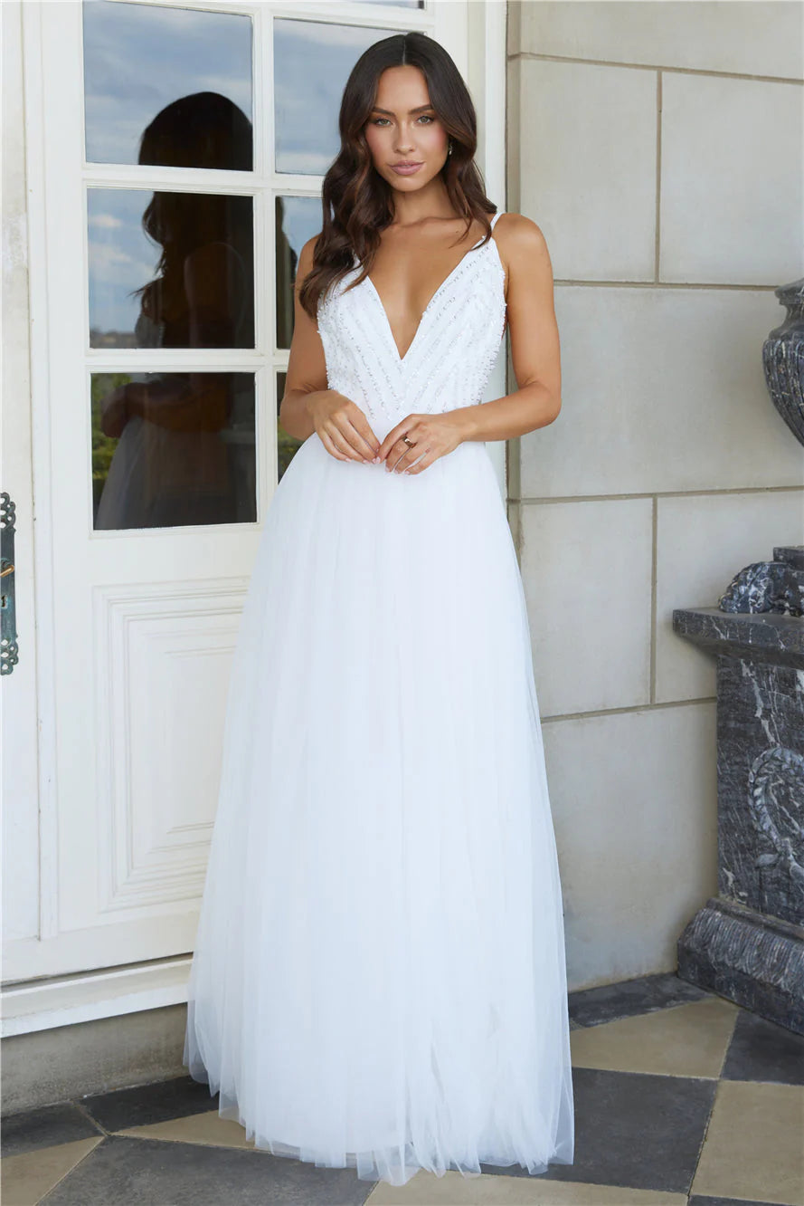 Glistening Moments Tulle Maxi Dress White