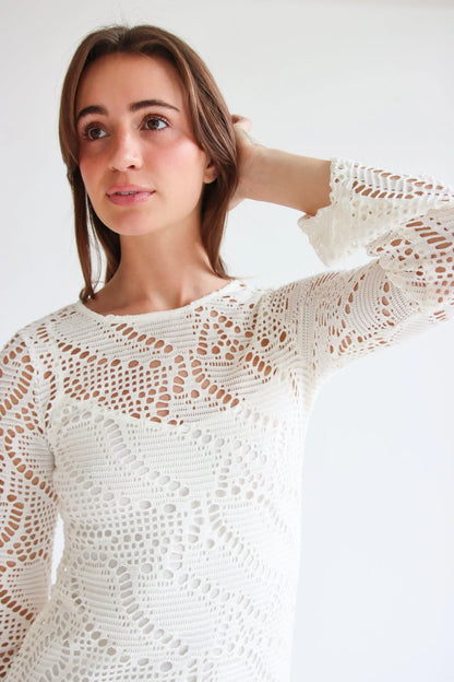Bell Sleeve Crochet Dress With Slip