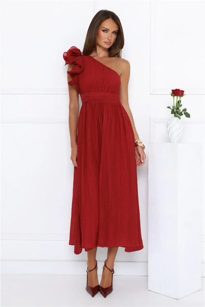 Find Out One Shoulder Midi Dress Wine