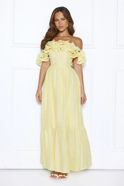 Magnetic Energy Off Shoulder Maxi Dress Yellow