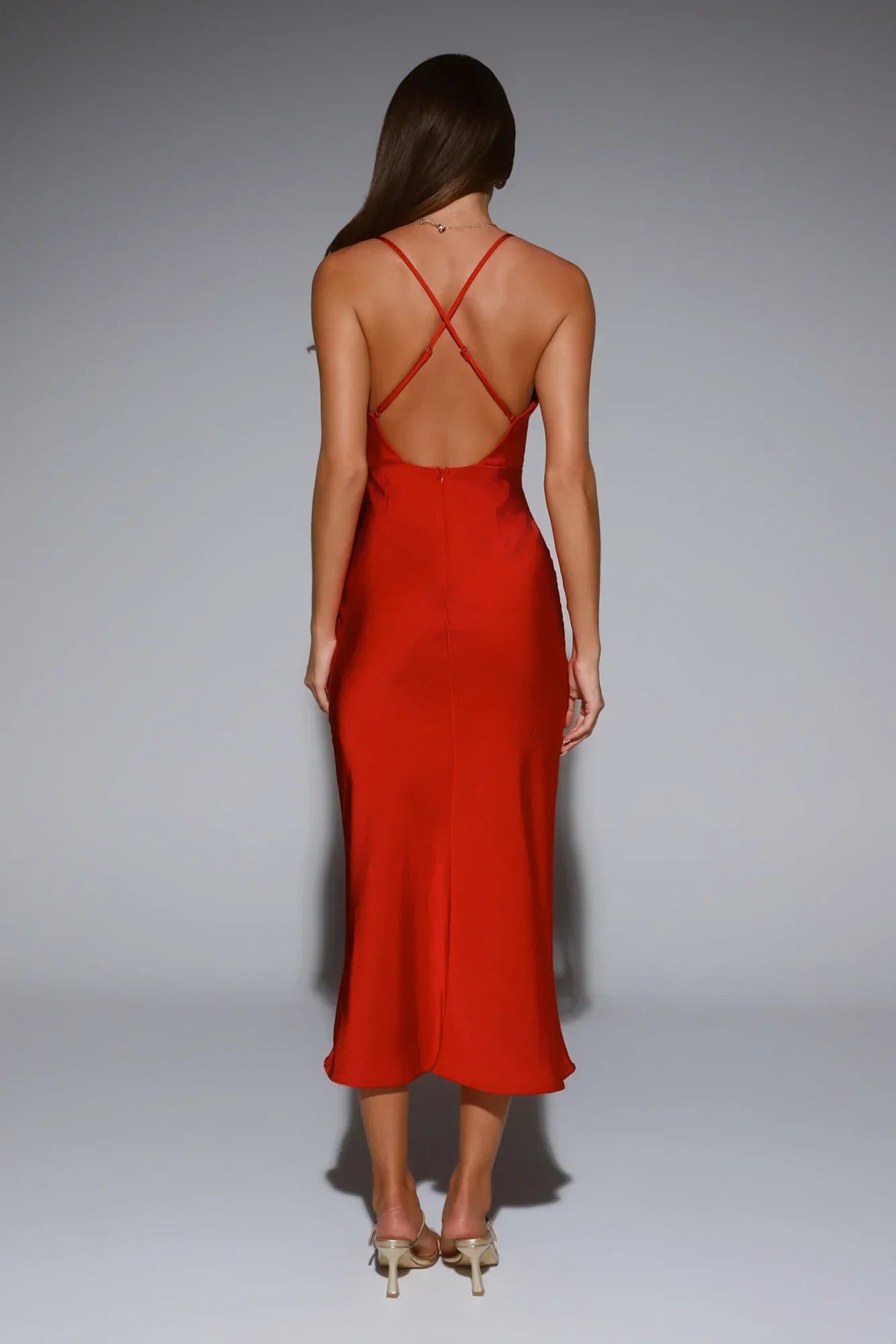 Invitation Only Satin Midi Dress Red