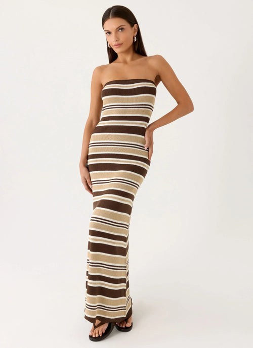 Antonie Knit Maxi Dress - Chocolate Olive Stripe