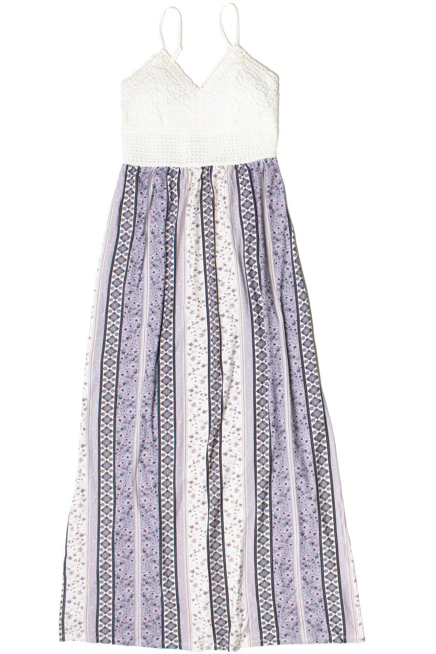 Lace Top Border Print Maxi Dress