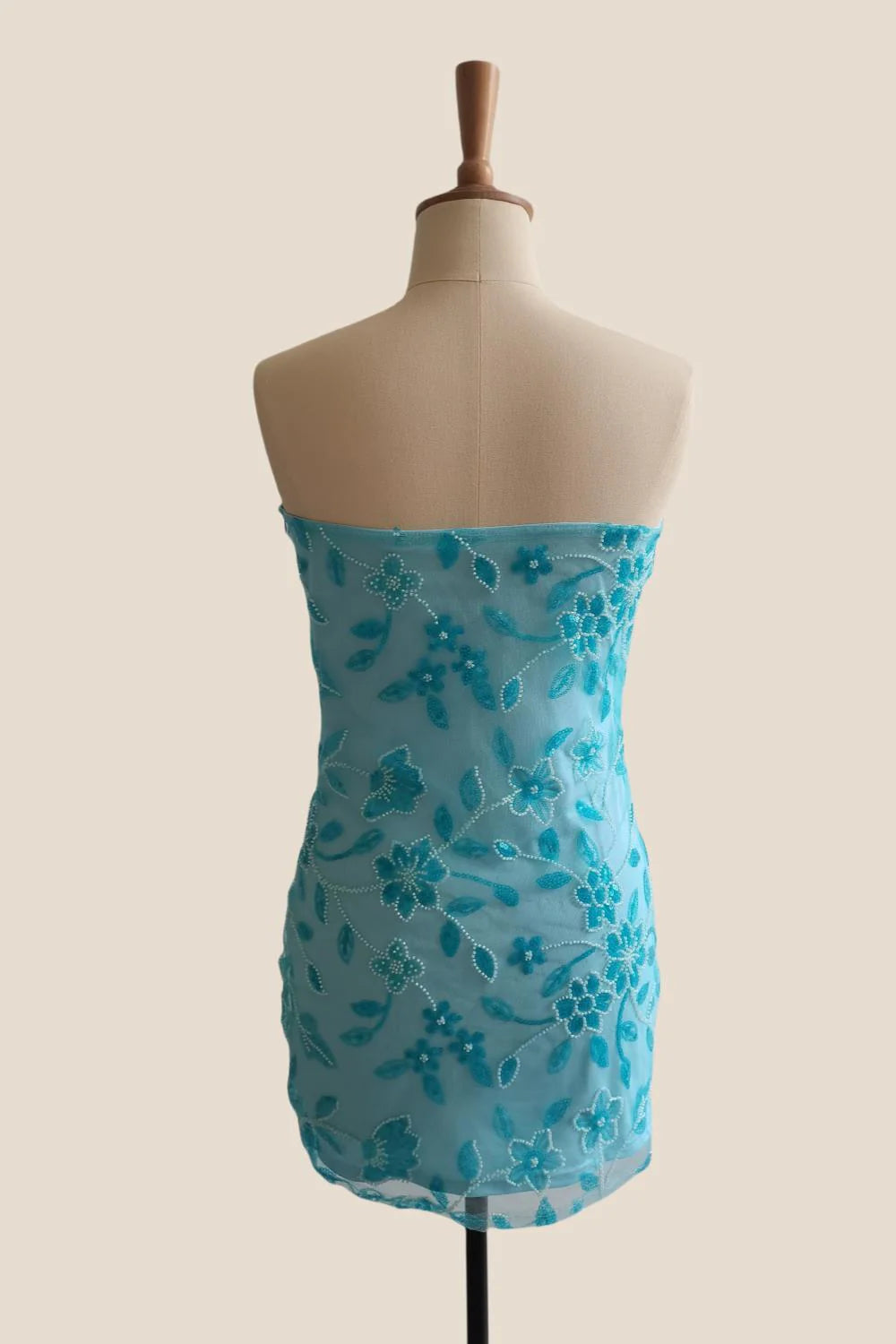 Strapless Sage Beaded Flowers Tight Short Dress