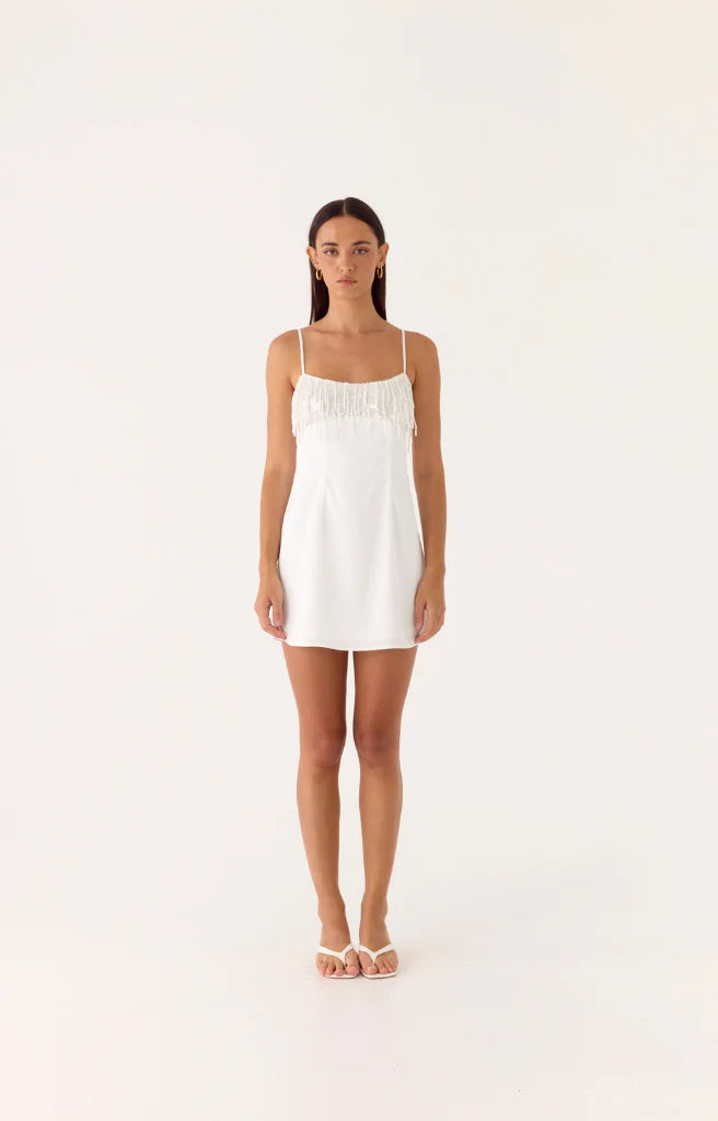 Siren Beaded Sequin Mini Dress - White