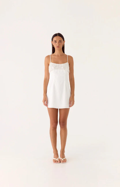 Siren Beaded Sequin Mini Dress - White