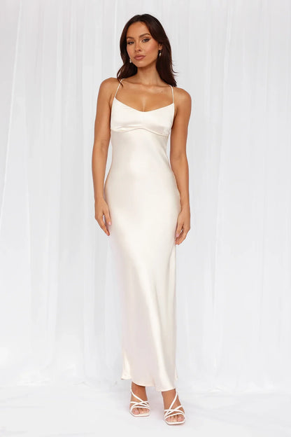 HELLO MOLLY The Samara Satin Maxi Dress Pearl