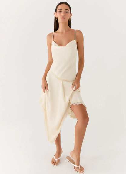 Cleosa Asymmetrical Midi Dress - Ivory