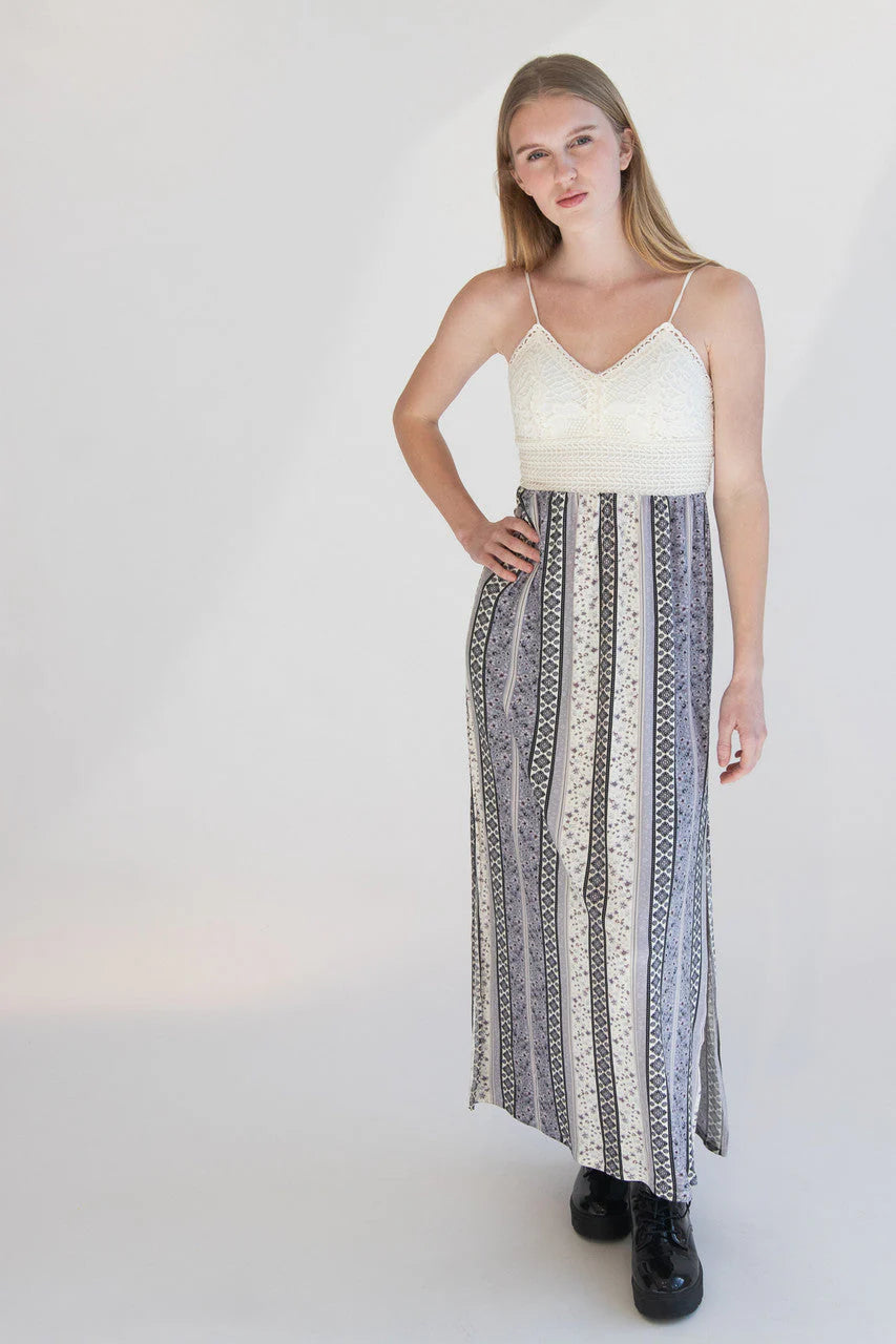 Lace Top Border Print Maxi Dress