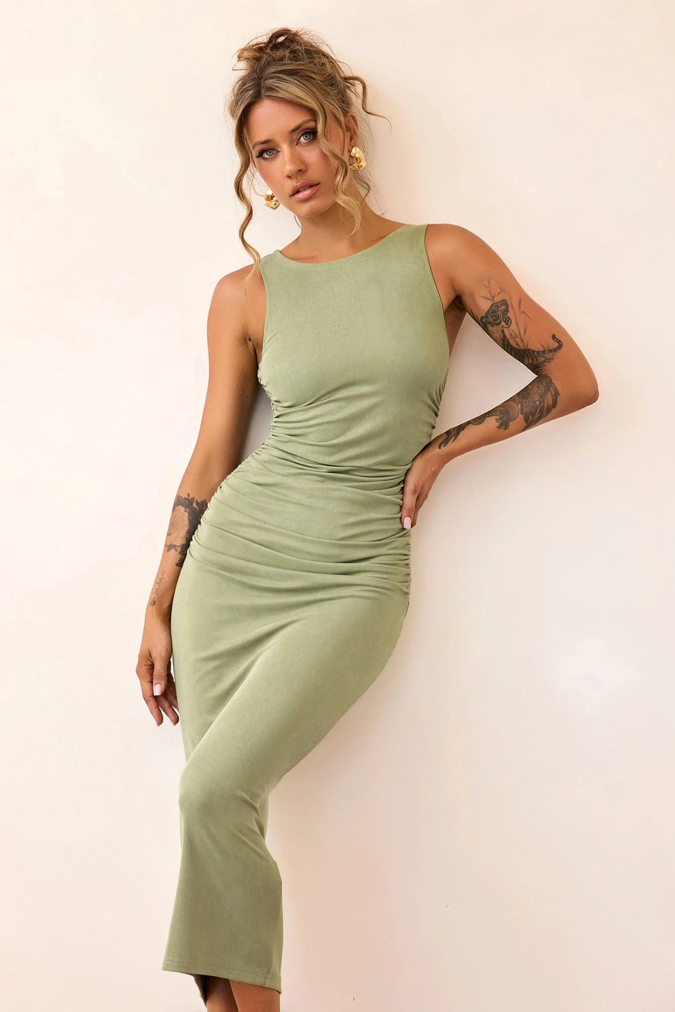 Vintage Classic Midi Dress - Olive