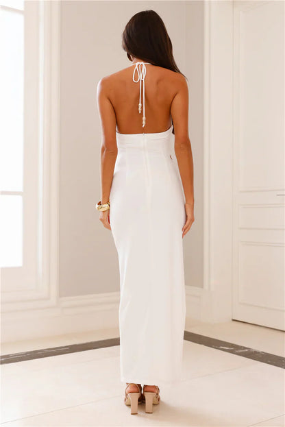South Of France Halter Maxi Dress White