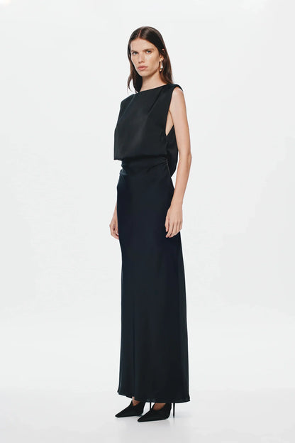 Misha Rocky Satin Dress - Black